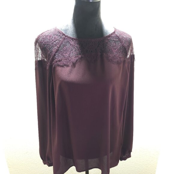 APT. 9 Burgundy Lace Long Sleeve Blouse - Size Large - Picture 1 of 5
